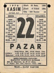 22 Kasım 1970 Takvim Yaprağı - Doğum Günü Hediyesi EFM(N)10754 - 2
