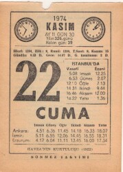 22 Kasım 1974 Takvim Yaprağı EFM(N)3332 - 1
