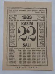 22 Kasım 1983 Takvim Yaprağı - Doğum Günü Hediyesi EFM(N)6910 - Gökçekoleksiyon