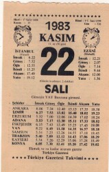 22 Kasım 1983 Takvim Yaprağı EFM(N)3966 - 1