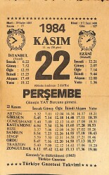 22 Kasım 1984 Takvim Yaprağı - Doğum Günü Hediyesi EFMN14532 - Gökçekoleksiyon