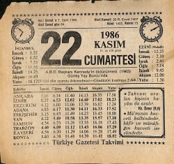 22 Kasım 1986 Takvim Yaprağı - Doğum Günü Hediyesi EFMN14880 - Gökçekoleksiyon