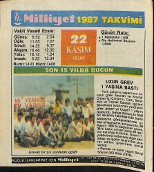 22 Kasım 1987 Takvim Yaprağı - Doğum Günü Hediyesi EFM(N)11858 - Gökçekoleksiyon