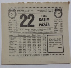 22 Kasım 1987 Takvim Yaprağı - Doğum Günü Hediyesi EFM(N)7161 - Gökçekoleksiyon
