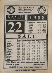 22 Kasım 1988 Takvim Yaprağı - Doğum Günü Hediyesi EFMN14608 - Gökçekoleksiyon