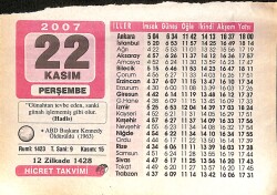 22 Kasım 2007 Takvim Yaprağı - Doğum Günü Hediyesi EFMN15999 - Gökçekoleksiyon