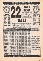 22 Kasım 2011 Takvim Yaprağı - Doğum Günü Hediyesi EFMN15267 - Gökçekoleksiyon