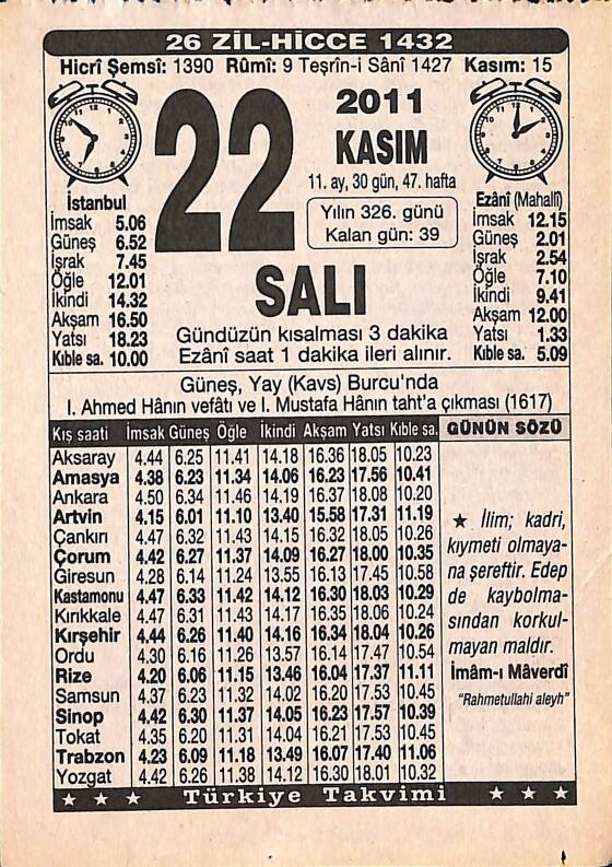 22 Kasım 2011 Takvim Yaprağı - Doğum Günü Hediyesi EFMN15267 - 1
