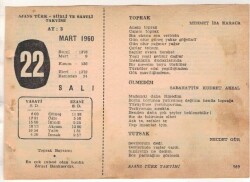 22 Mart 1960 Ajans Türk Takvim Yaprağı (Şiirli Saatli) EFM(N)1548 - 3