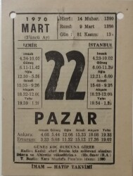 22 Mart 1970 Takvim Yaprağı - Doğum Günü Hediyesi EFM(N)7966 - 1