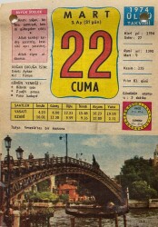22 Mart 1974 Takvim Yaprağı - Doğum Günü Hediyesi EFM(N)8057 - Gökçekoleksiyon