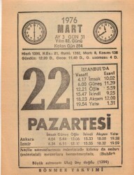 22 Mart 1976 Takvim Yaprağı EFM(N)5963 - 2