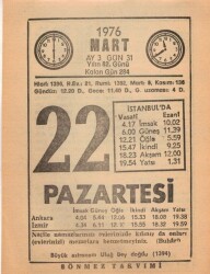 22 Mart 1976 Takvim Yaprağı EFM(N)5963 - 1