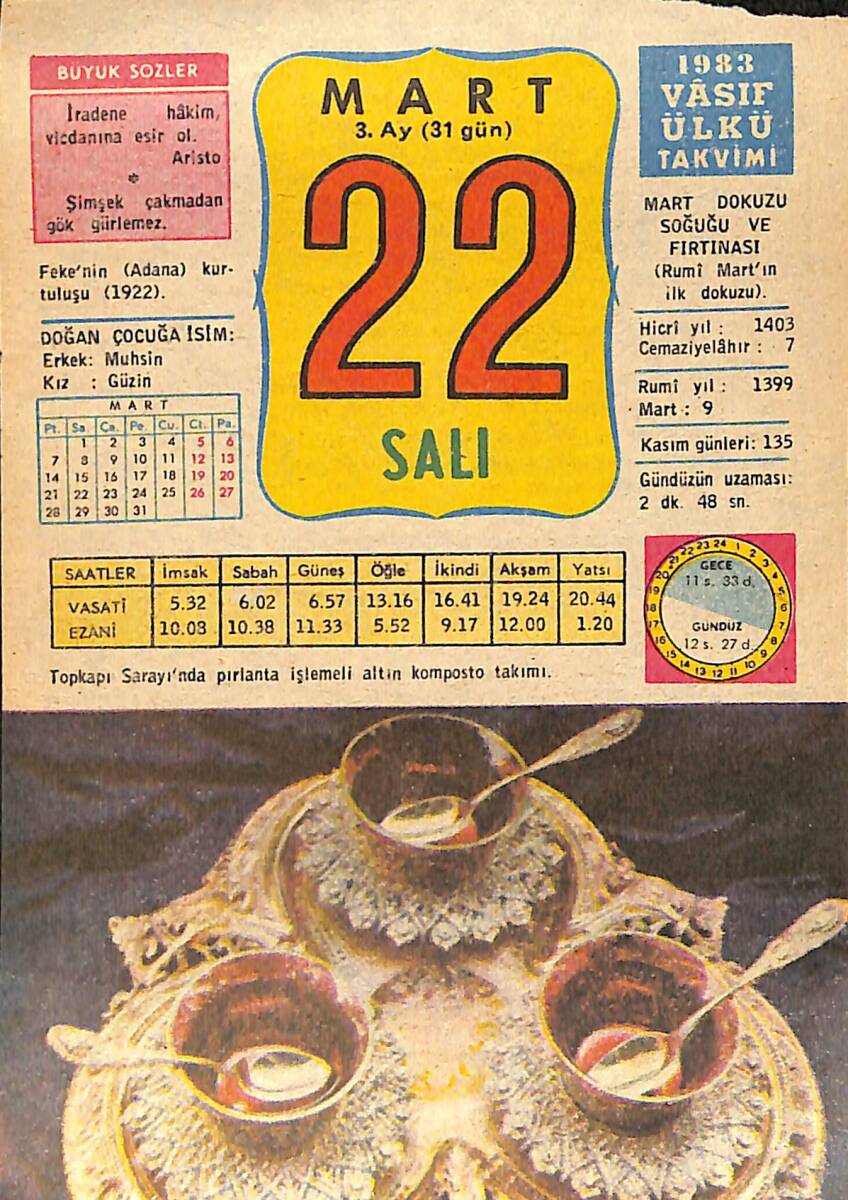 22 Mart 1983 Takvim Yaprağı - Doğum Günü Hediyesi EFMN15029 - 1