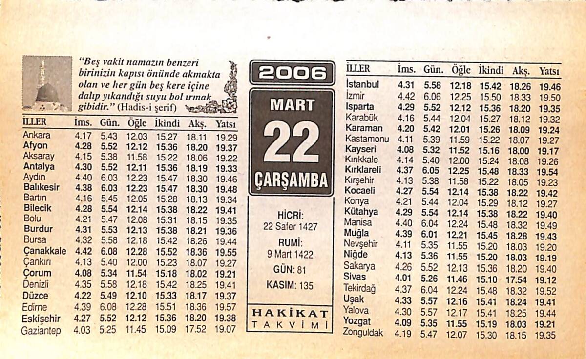 22 Mart 2006 Takvim Yaprağı - Doğum Günü Hediyesi EFMN13238 - 1