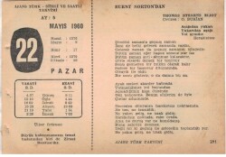 22 Mayıs 1960 Ajans Türk Takvim Yaprağı (Şiirli Saatli) EFM(N)1608 - 2