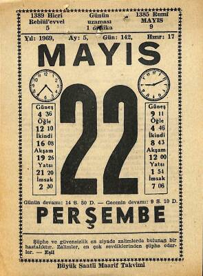 22 Mayıs 1969 Takvim Yaprağı - Doğum Günü Hediyesi EFM(N)11099 - 1