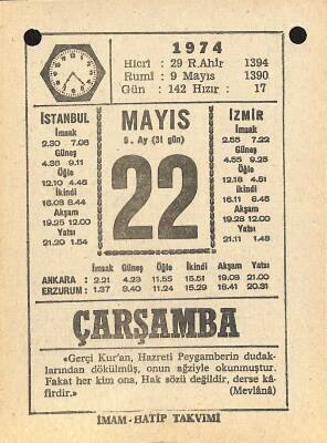 22 Mayıs 1974 Takvim Yaprağı - Doğum Günü Hediyesi EFM(N)11984 - 1