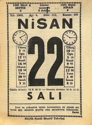 22 Nisan 1969 Takvim Yaprağı - Doğum Günü Hediyesi EFM(N)11119 - 1