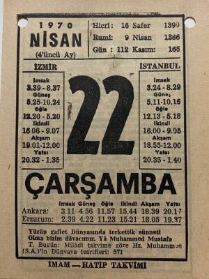 22 Nisan 1970 Takvim Yaprağı - Doğum Günü Hediyesi EFM(N)8277 - 1