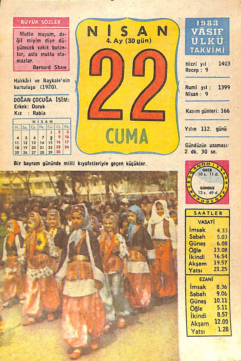 22 Nisan 1983 Takvim Yaprağı - Doğum Günü Hediyesi EFMN15138 - 1