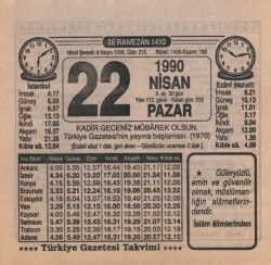 22 Nisan 1990 Takvim Yaprağı EFM(N)6175 - Gökçekoleksiyon