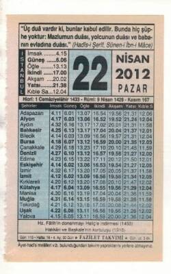 22 Nisan 2012 Takvim Yaprağı EFM(N)1923 - 3