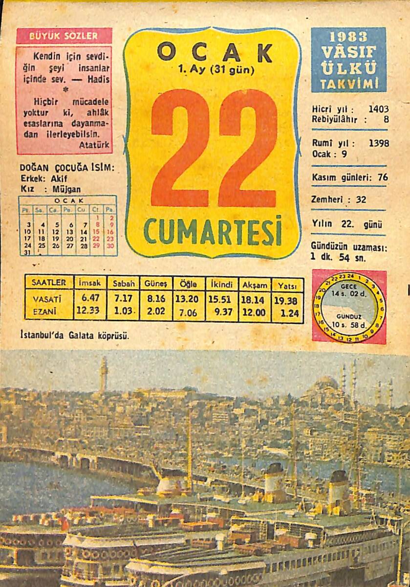 22 Ocak 1983 Takvim Yaprağı - Doğum Günü Hediyesi EFMN15087 - 1