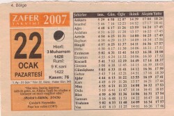 22 Ocak 2007 Takvim Yaprağı EFM(N)5109 - Gökçekoleksiyon