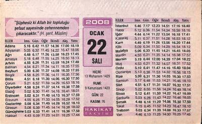 22 Ocak 2008 Takvim Yaprağı - Doğum Günü Hediyesi EFM(N)7488 - 1