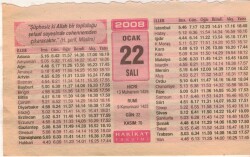 22 Ocak 2008 Takvim Yaprağı EFM(N)5009 - Gökçekoleksiyon