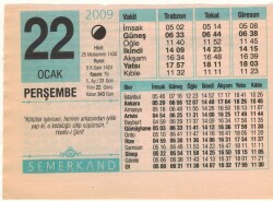 22 Ocak 2009 Takvim Yaprağı EFM(N)4978 - Gökçekoleksiyon