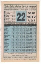22 Ocak 2012 Takvim Yaprağı EFM(N)1832 - 2