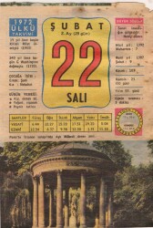 22 Şubat 1972 Takvim Yaprağı EFM(N)5483 - Gökçekoleksiyon