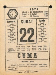 22 Şubat 1974 Takvim Yaprağı - Doğum Günü Hediyesi EFM(N)12307 - Gökçekoleksiyon