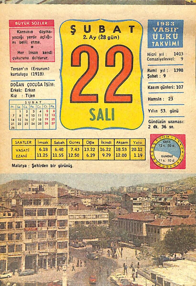 22 Şubat 1983 Takvim Yaprağı - Doğum Günü Hediyesi EFMN15057 - 1