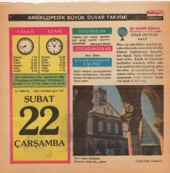 22 Şubat 1984 Takvim Yaprağı EFM(N)5176 - Gökçekoleksiyon