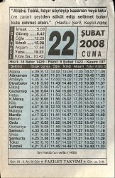 22 Şubat 2008 Takvim Yaprağı - Doğum Günü Hediyesi EFM(N)7546 - Gökçekoleksiyon