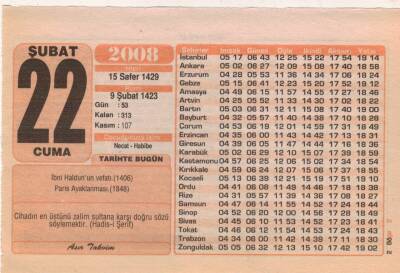 22 Şubat 2008 Takvim Yaprağı EFM(N)5598 - 2