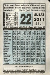 22 Şubat 2011 Takvim Yaprağı - Doğum Günü Hediyesi EFM(N)7575 - Gökçekoleksiyon