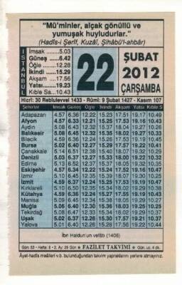 22 Şubat 2012 Takvim Yaprağı EFM(N)1863 - 3