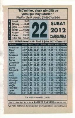 22 Şubat 2012 Takvim Yaprağı EFM(N)1863 - 2
