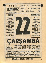 22 Temmuz 1970 Takvim Yaprağı - Doğum Günü Hediyesi EFM(N)12512 - Gökçekoleksiyon