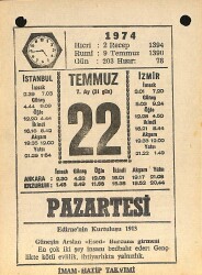 22 Temmuz 1974 Takvim Yaprağı - Doğum Günü Hediyesi EFM(N)12109 - Gökçekoleksiyon