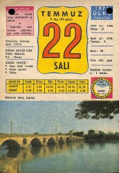 22 Temmuz 1975 Takvim Yaprağı - Doğum Günü Hediyesi EFM(N)9286 - Gökçekoleksiyon