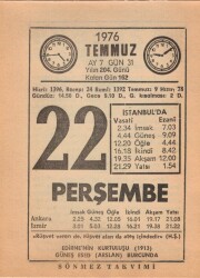 22 Temmuz 1976 Takvim Yaprağı EFM(N)2092 - 2
