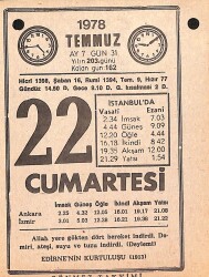 22 Temmuz 1978 Takvim Yaprağı - Doğum Günü Hediyesi EFMN15431 - Gökçekoleksiyon