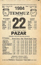 22 Temmuz 1984 Takvim Yaprağı - Doğum Günü Hediyesi EFMN15790 - Gökçekoleksiyon