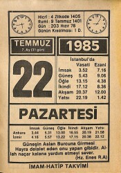 22 Temmuz 1985 Takvim Yaprağı - Doğum Günü Hediyesi EFMN15722 - Gökçekoleksiyon