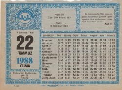 22 Temmuz 1988 Takvim Yaprağı EFM(N)2096 - 2